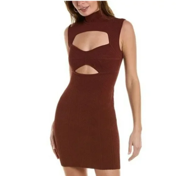 herve leger brown dress THE CAMILLE Finished with a center HERVE LEGER Ribbed Bodycon Mini
